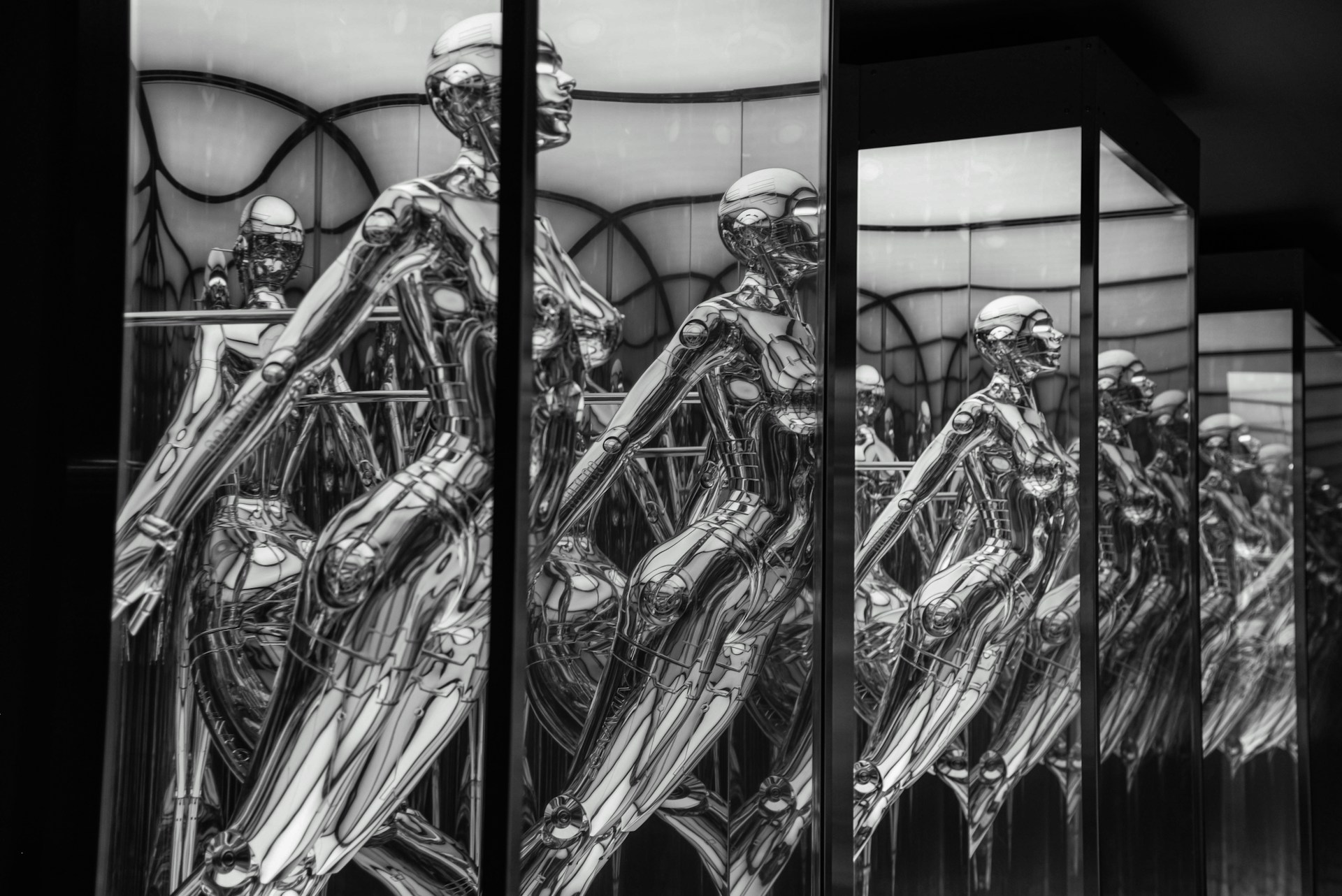 a black and white photo of a group of skeletons