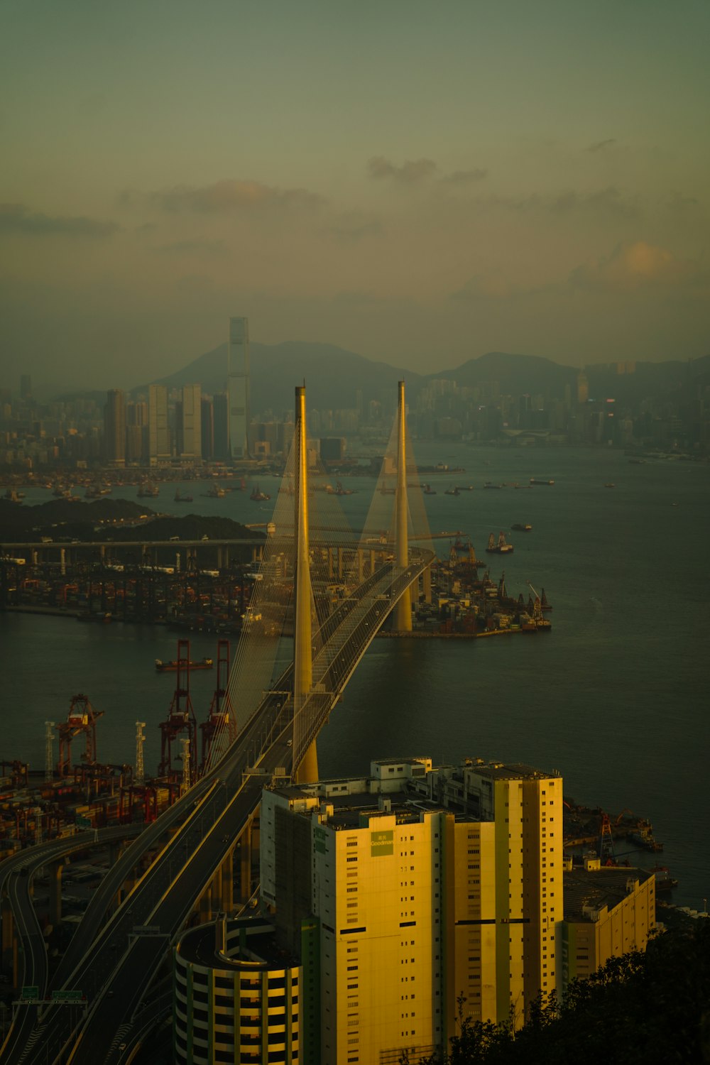 a large bridge spanning over a large body of water