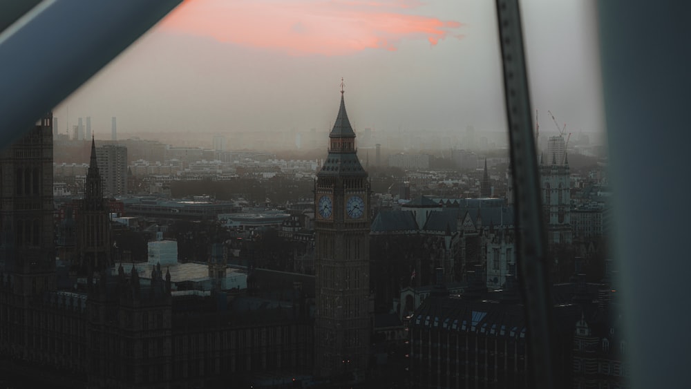 a view of a clock tower in a city