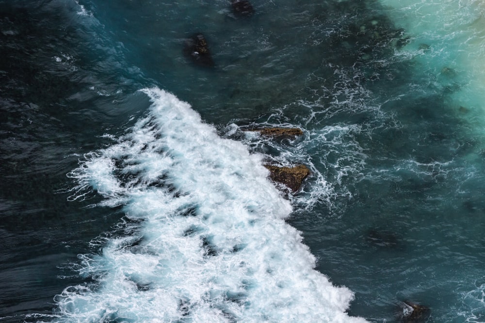 an aerial view of a body of water