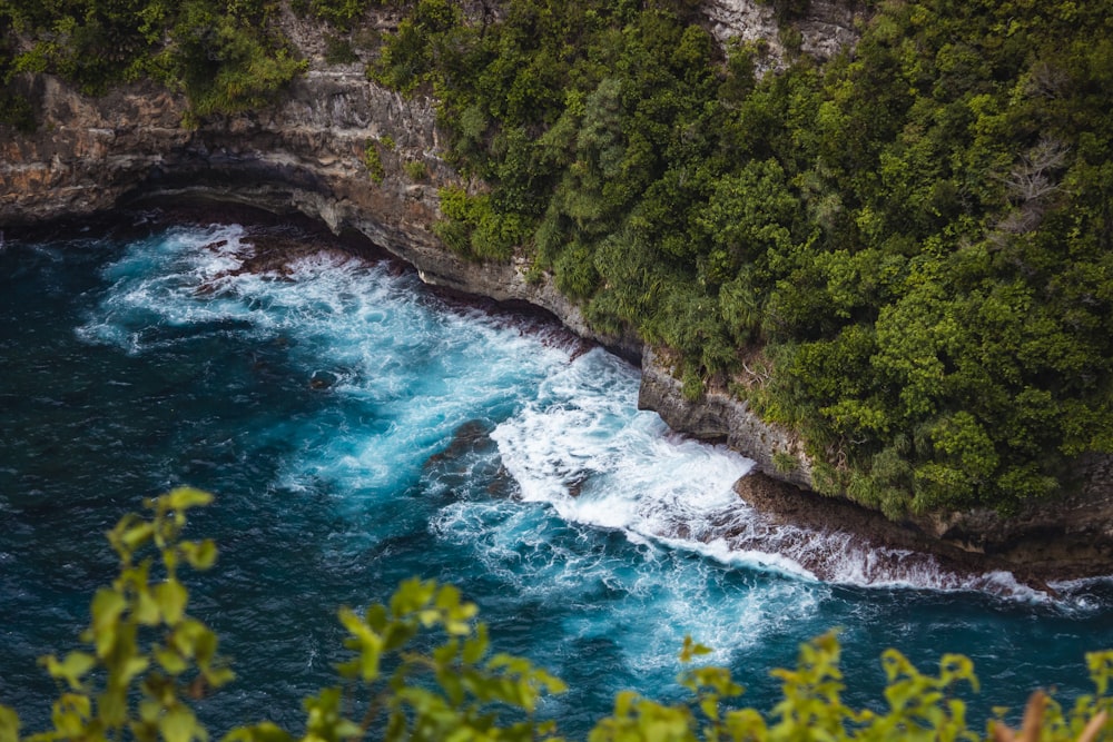 a view of the ocean from a cliff