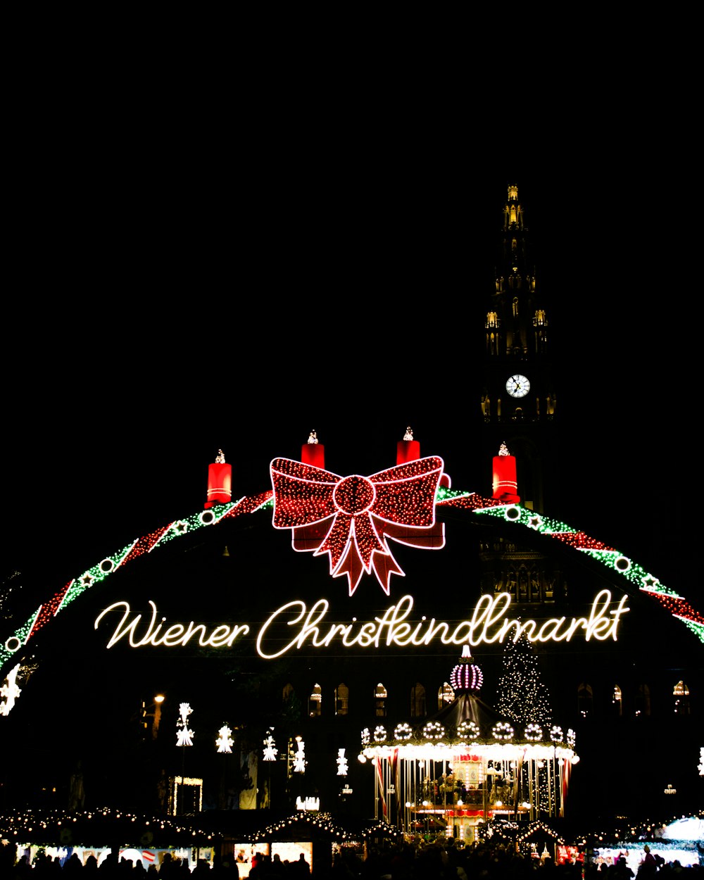 a christmas light display in front of a building