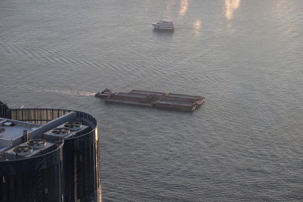 a large boat floating on top of a large body of water