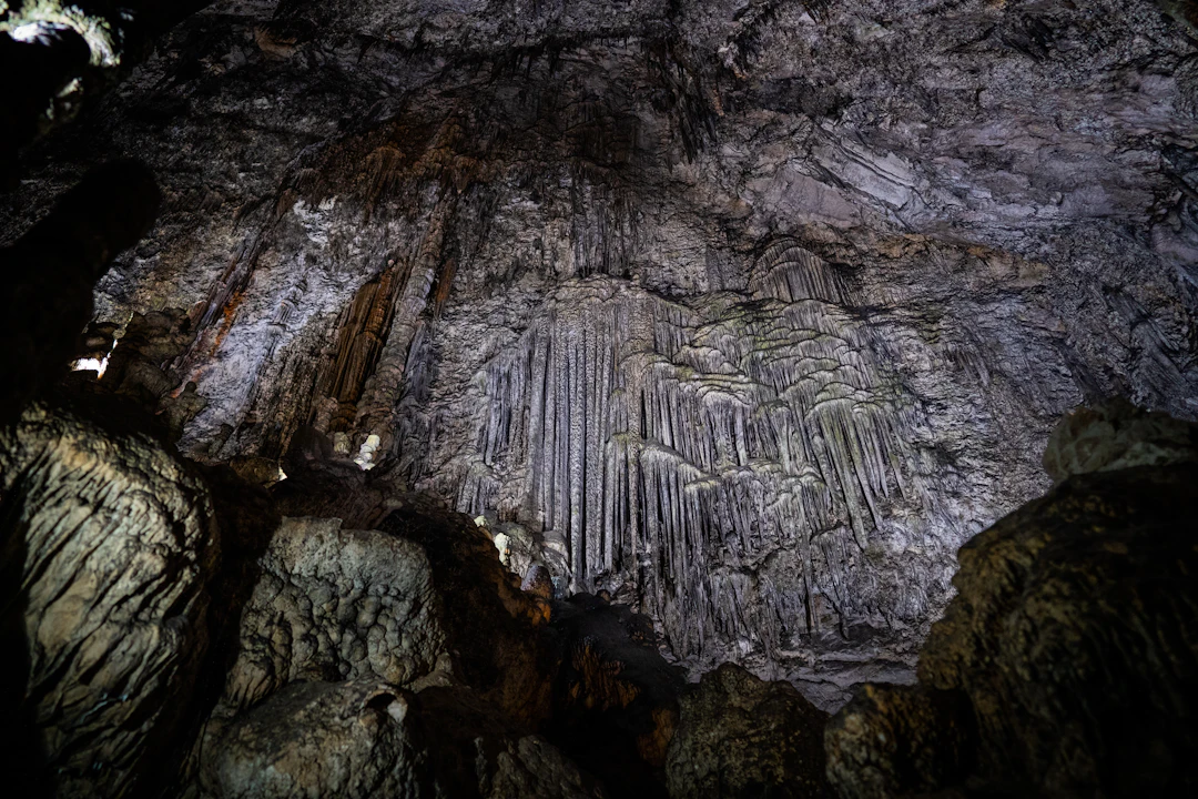 Crystal formations in underground cavern
