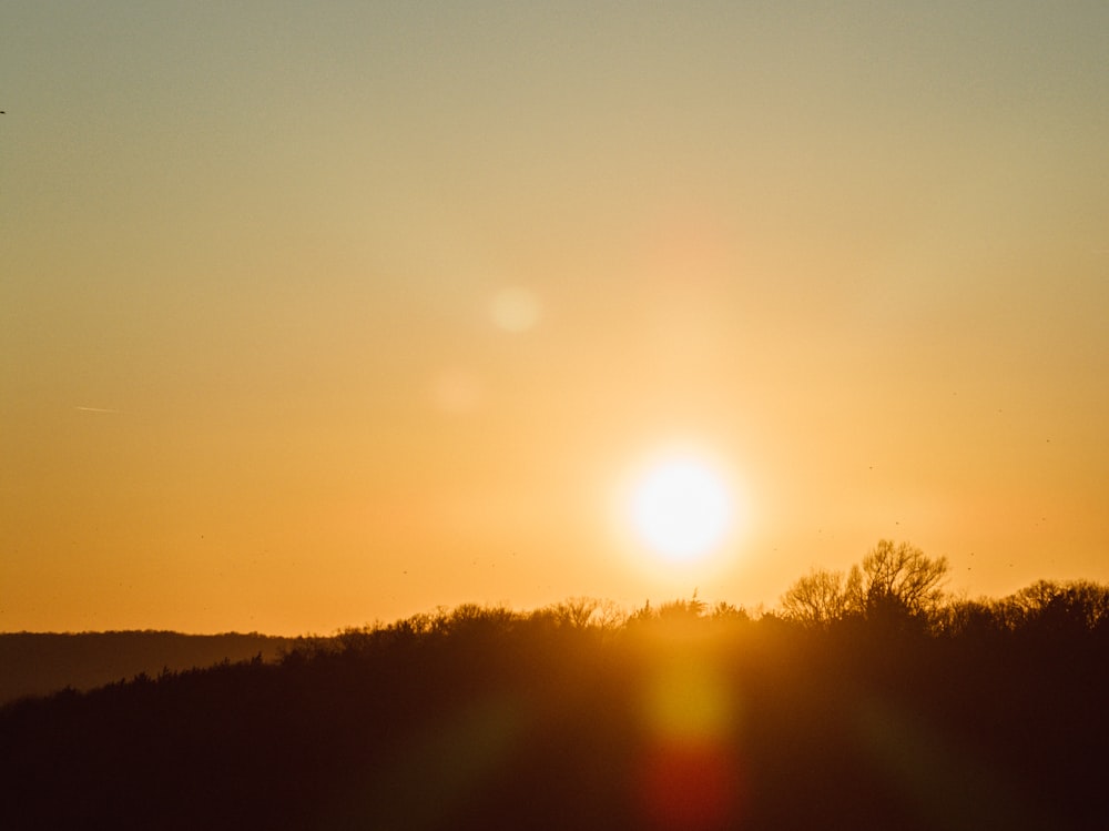 a plane flying in the sky at sunset