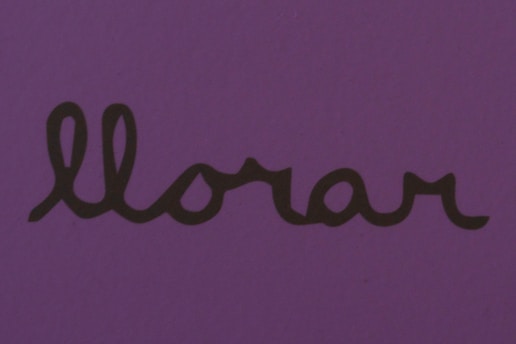 The word 'llorar' is written in a cursive font in black on a purple background.