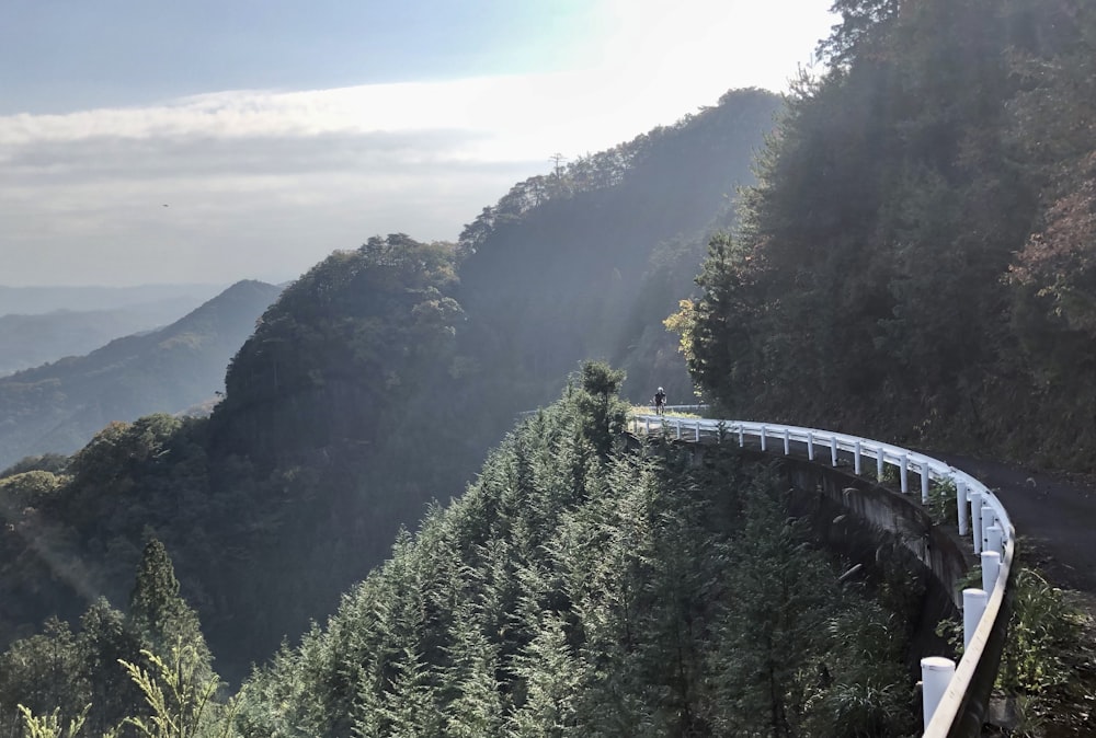 a train on a track in the mountains