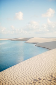 a body of water surrounded by sand dunes