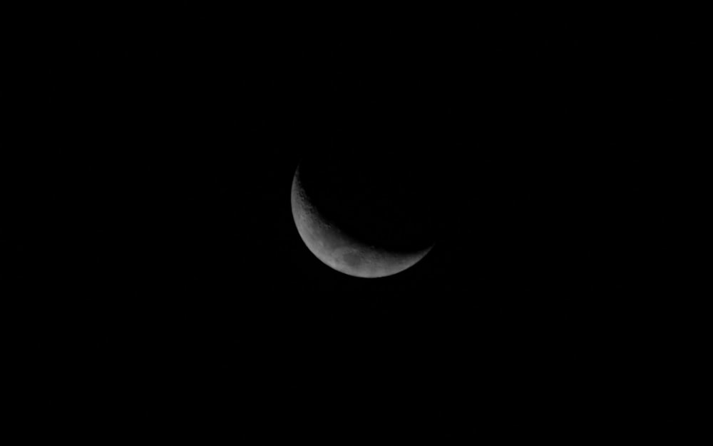 a half moon is seen in the dark sky