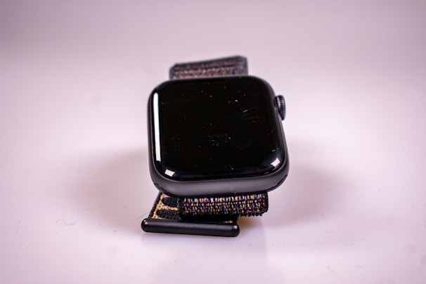 Close-up of a sleek smartwatch showcasing its features.