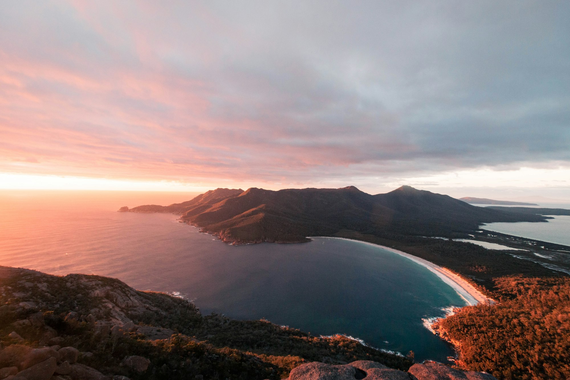 Sunrise over Wineglass Bay, Tasmania.