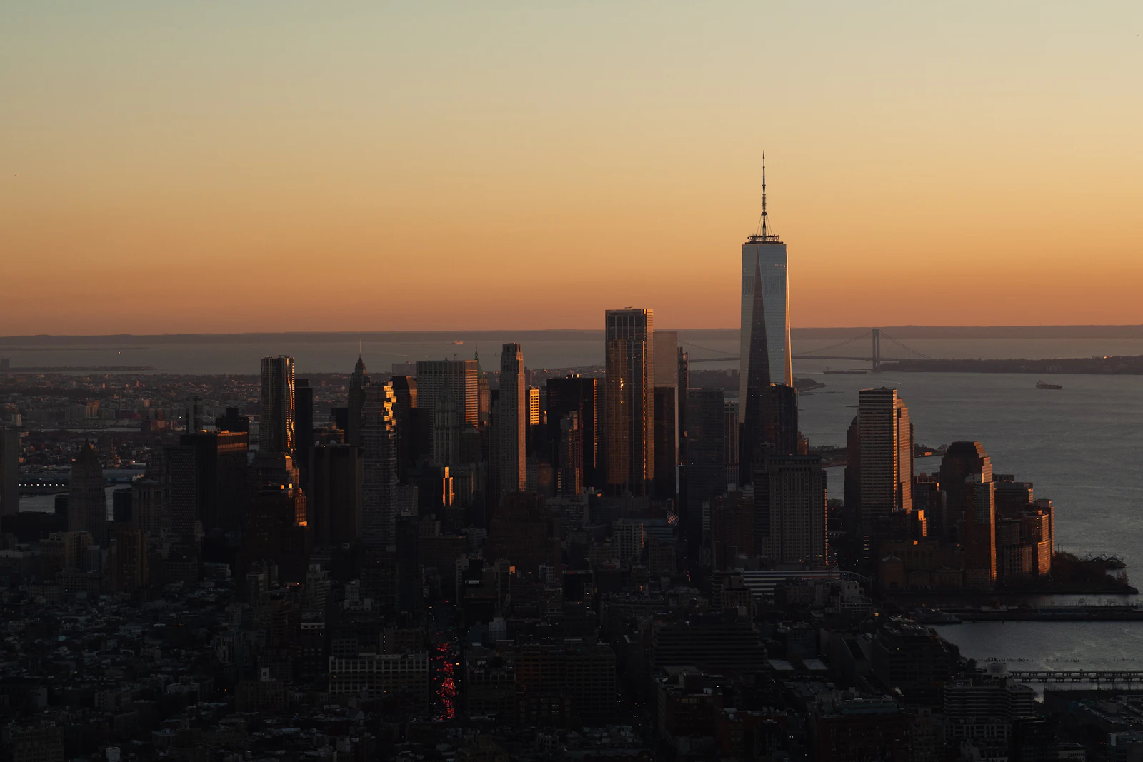 USA city skyline at sunset