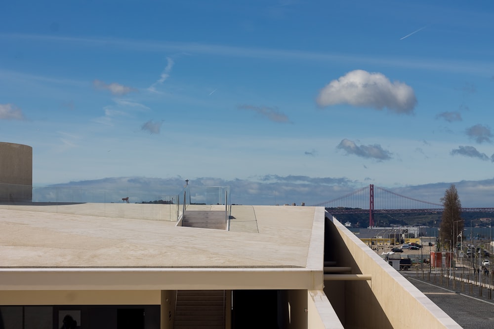 a view of the golden gate bridge from the roof of a building