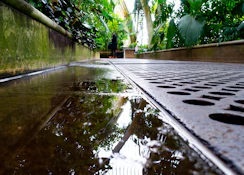 the floor of a building with a lot of water on it