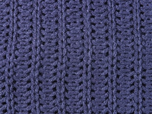 a close up of a blue knitted blanket