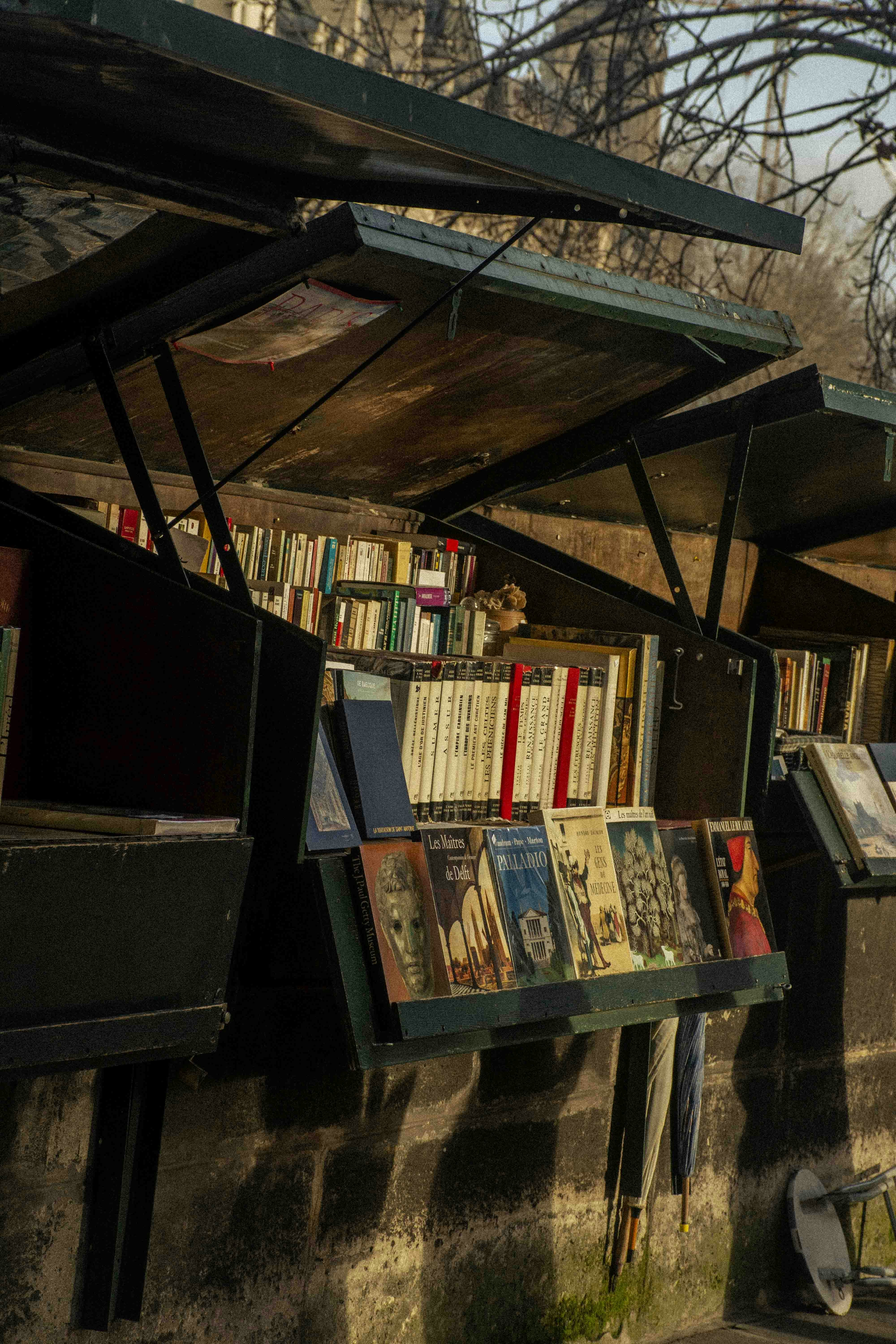 a row of bookshelves filled with lots of books