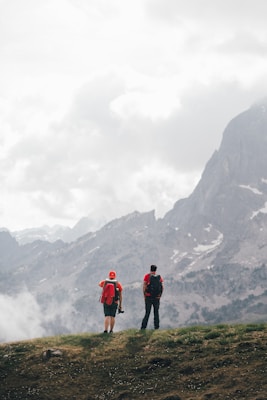 a couple of people standing on top of a hill