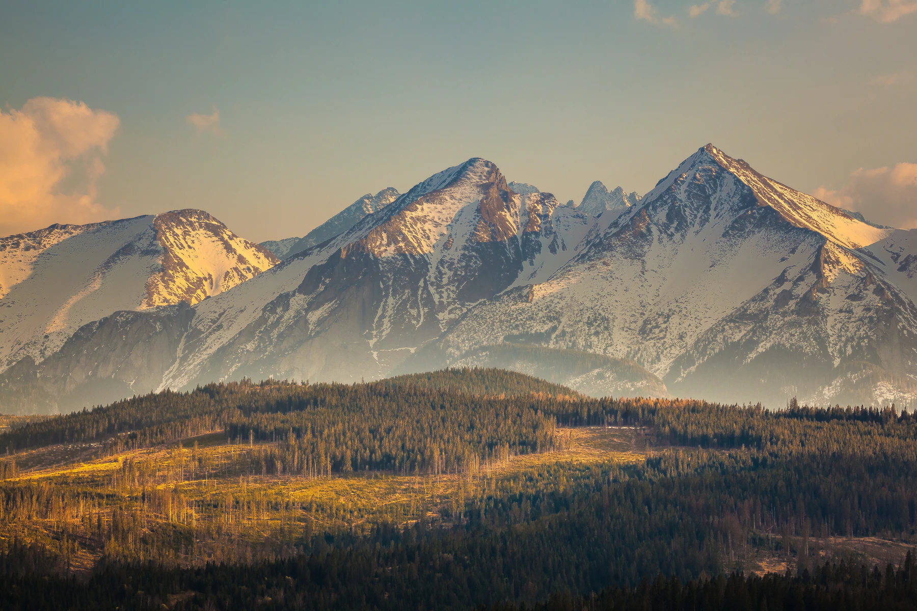 Tatra mountain range with snow-covered peaks