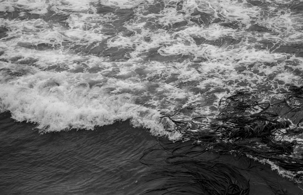 a black and white photo of the ocean waves