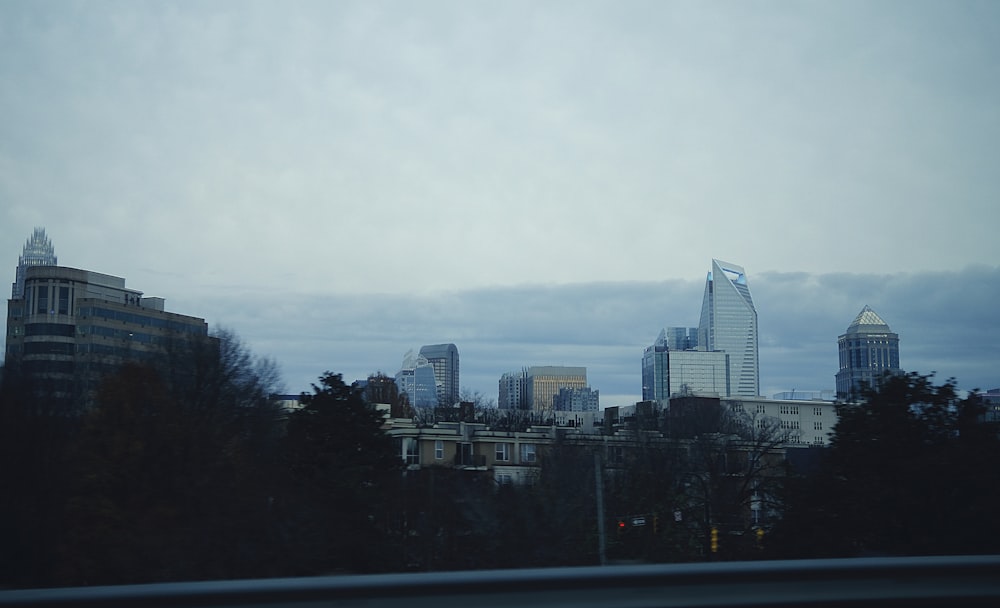 a view of a city from a moving vehicle