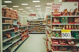 a grocery store aisle filled with lots of food