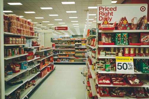 a grocery store aisle filled with lots of food