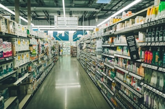 a grocery store aisle filled with lots of products
