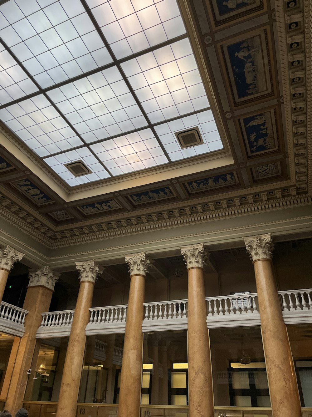 a ceiling with a skylight in a building