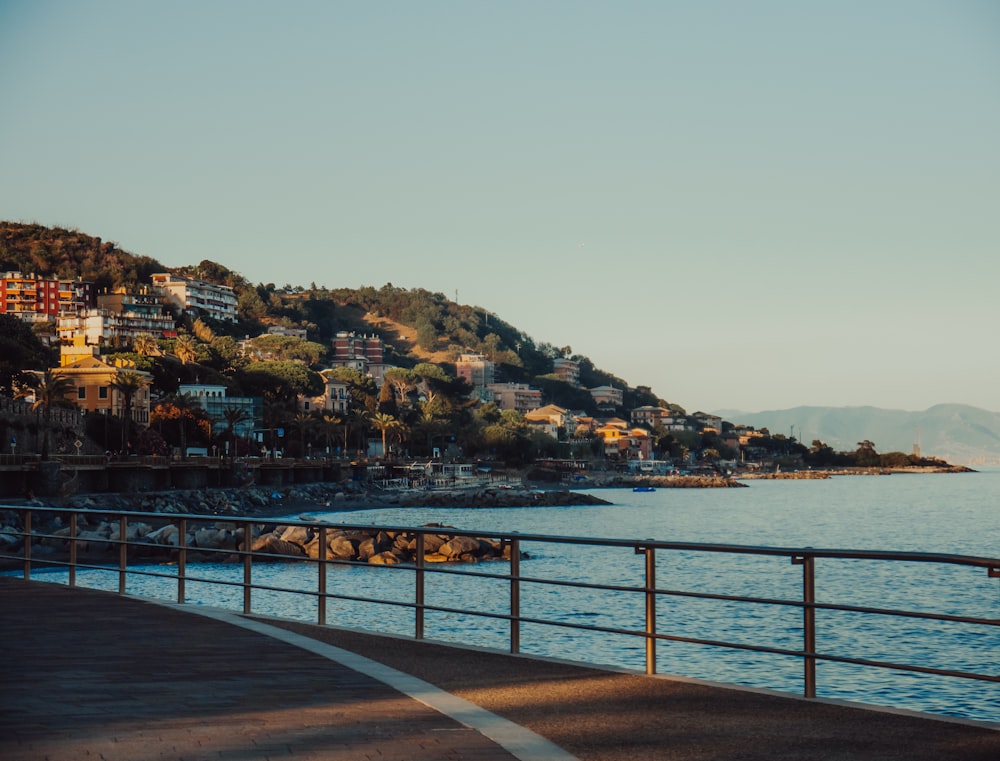 a view of a body of water with a hill in the background