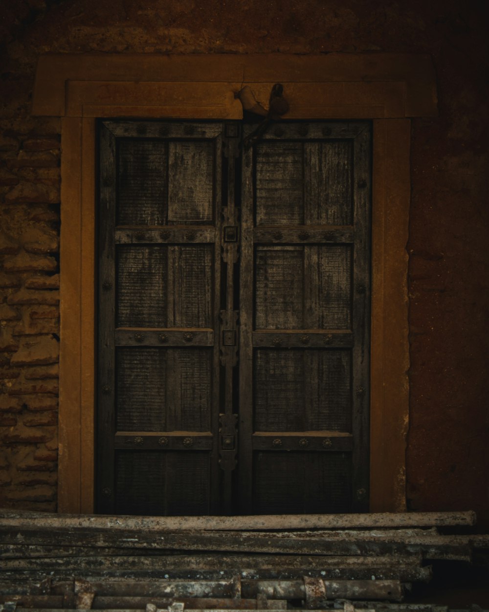 an old wooden door in a stone building