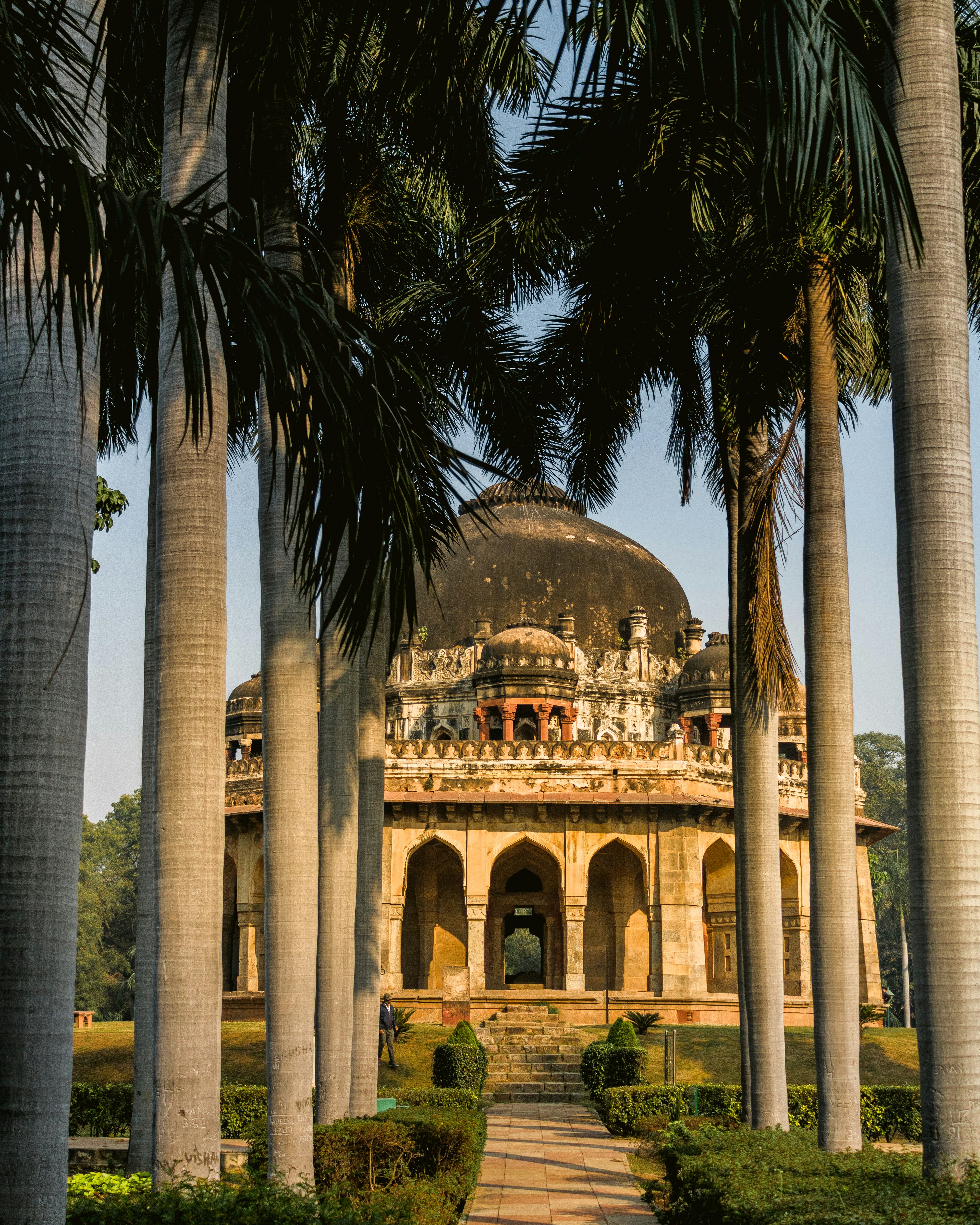 un edificio con una cupola circondato da palme
