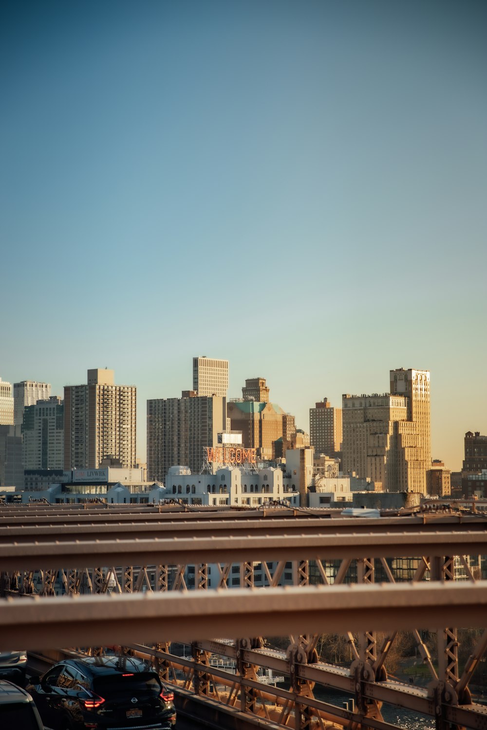 a view of a city from a bridge