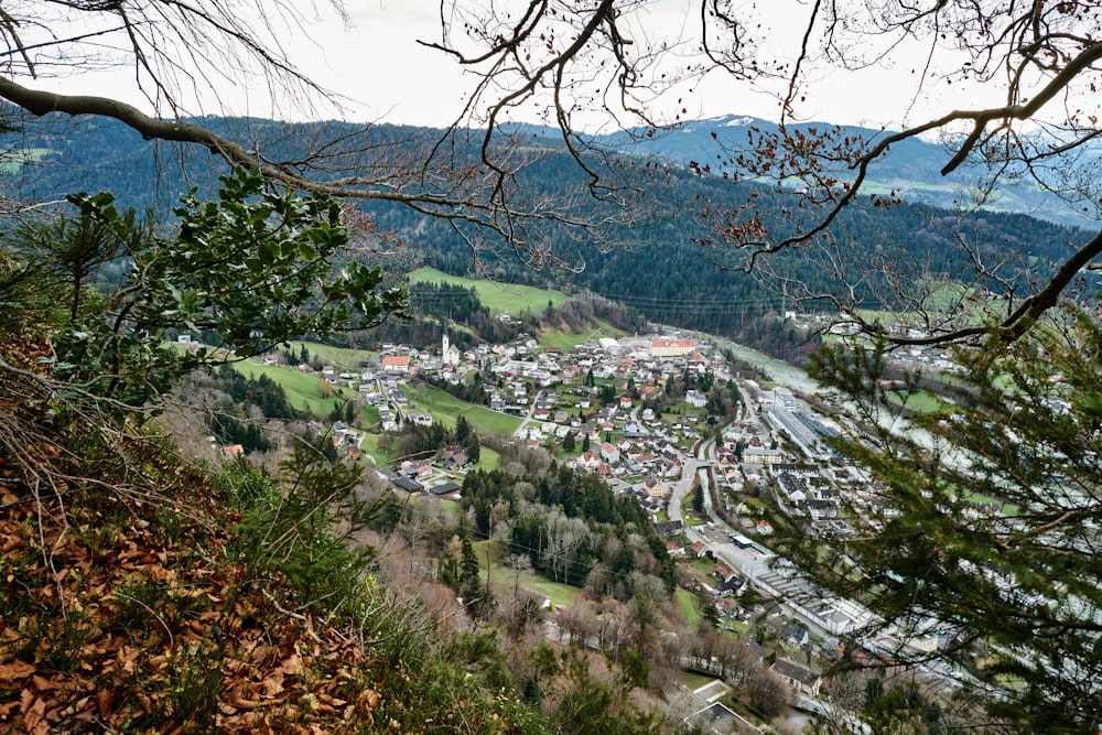 a view of a town from a hill