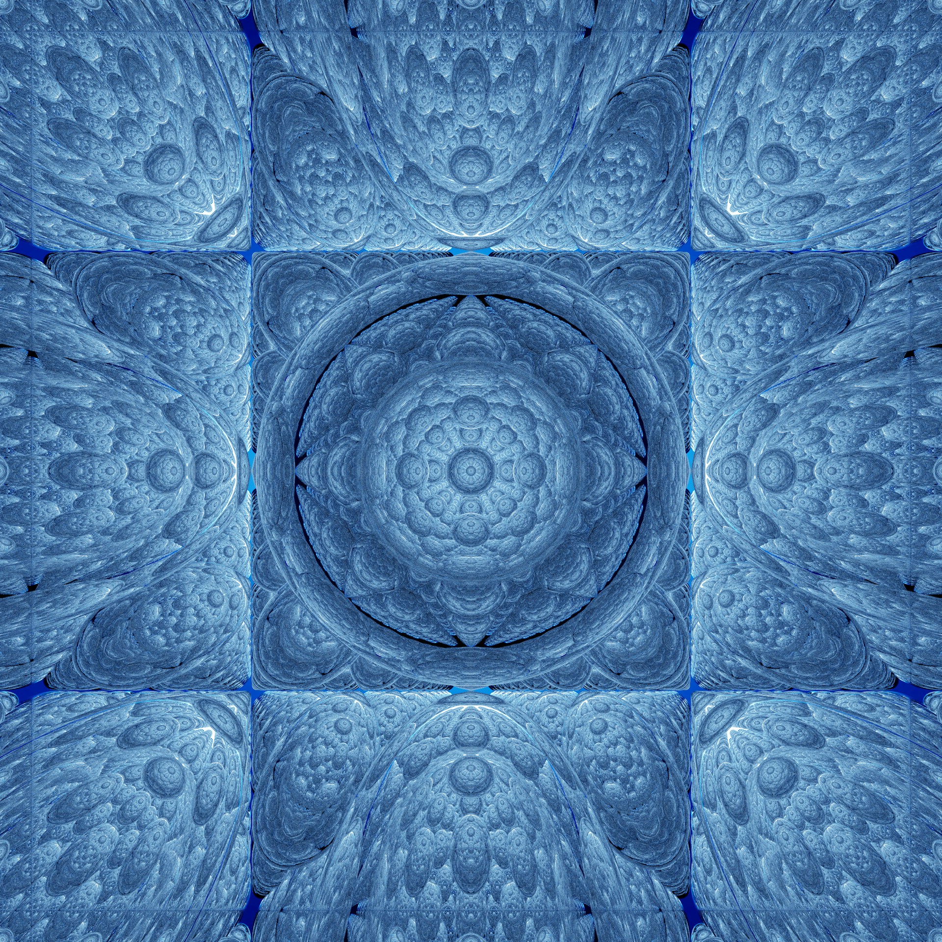 a blue square with a circular design in the middle