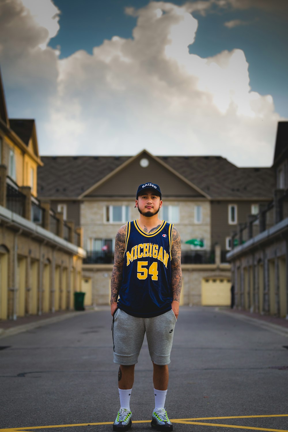 a man standing in the middle of a street