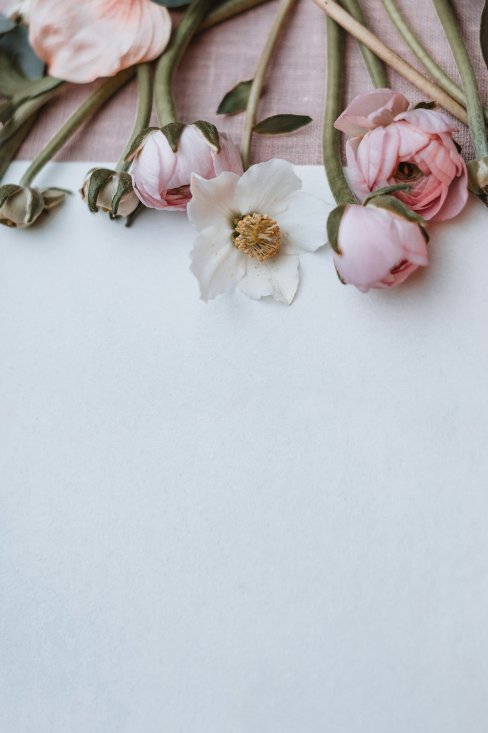 a white sheet of paper with pink flowers on it