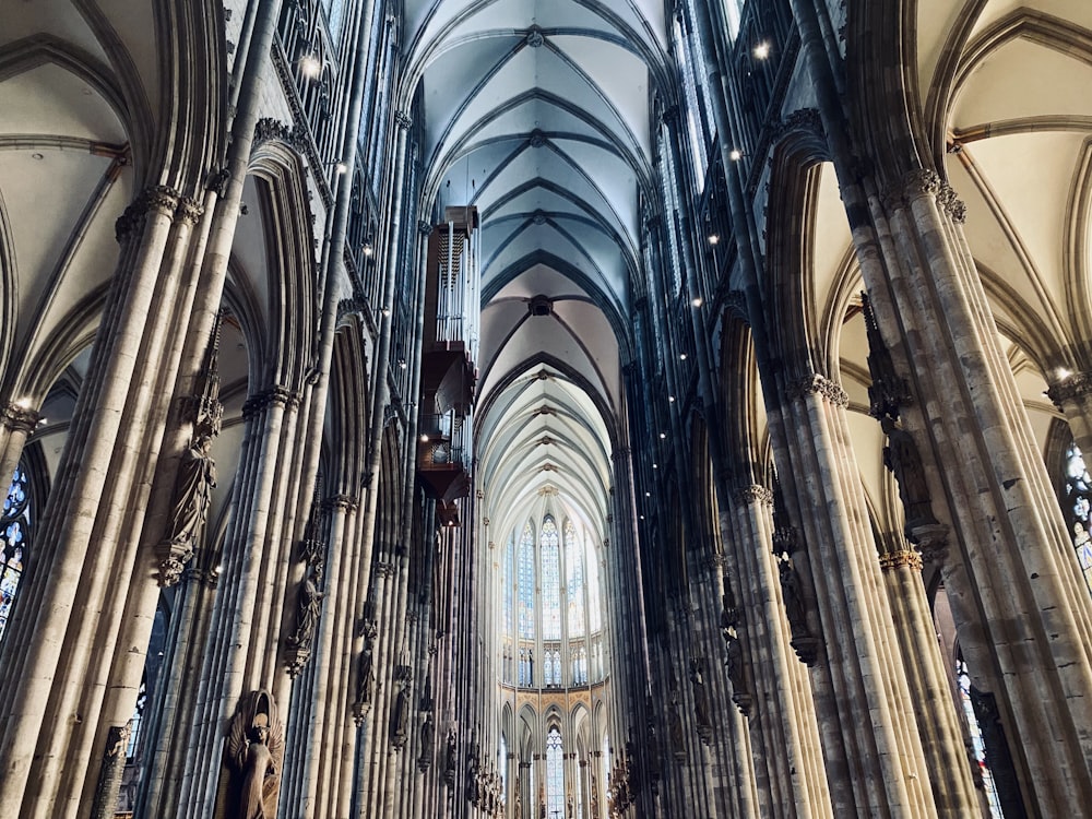 El interior de una gran catedral con altos techos abovedados