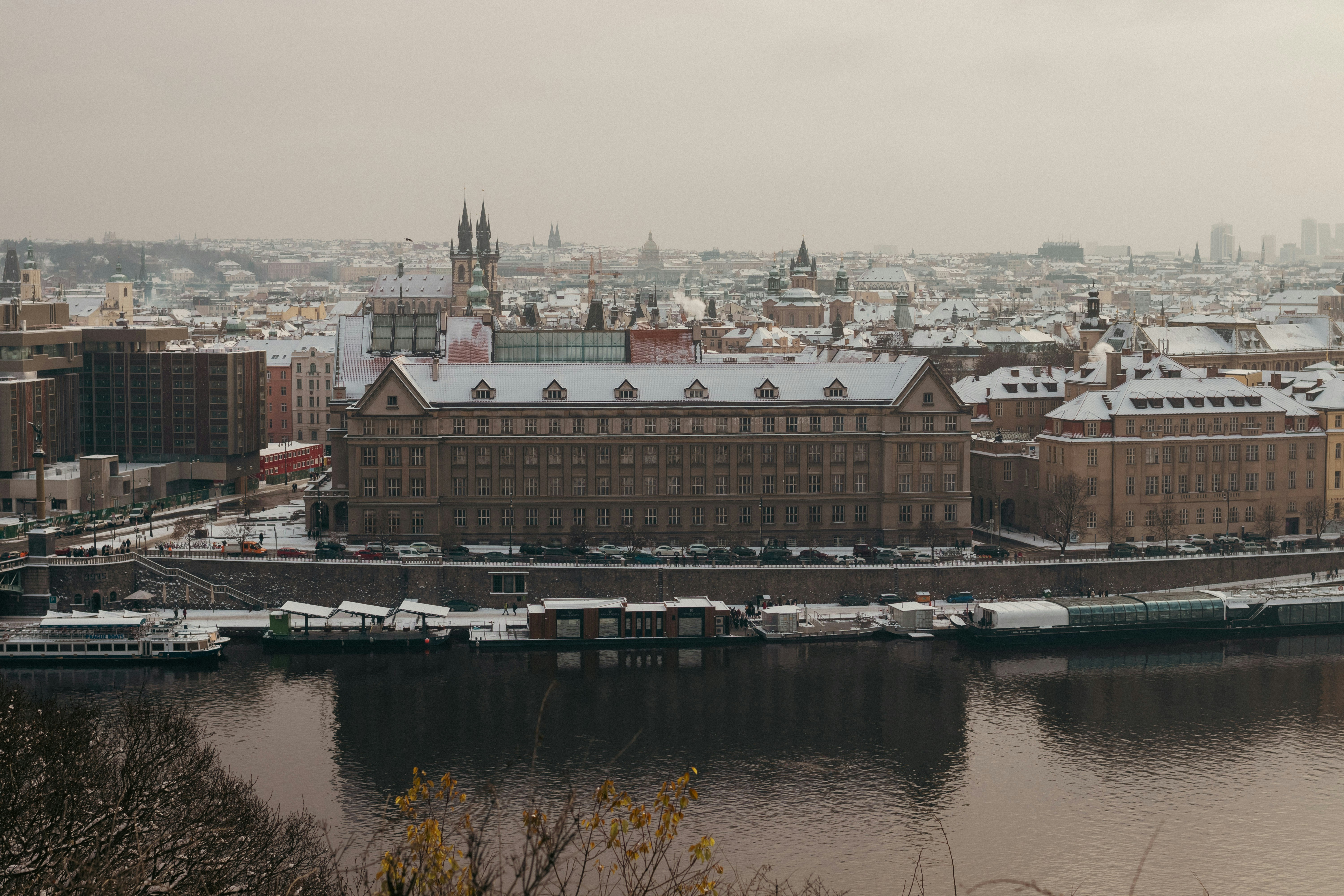 a view of a city with a river running through it