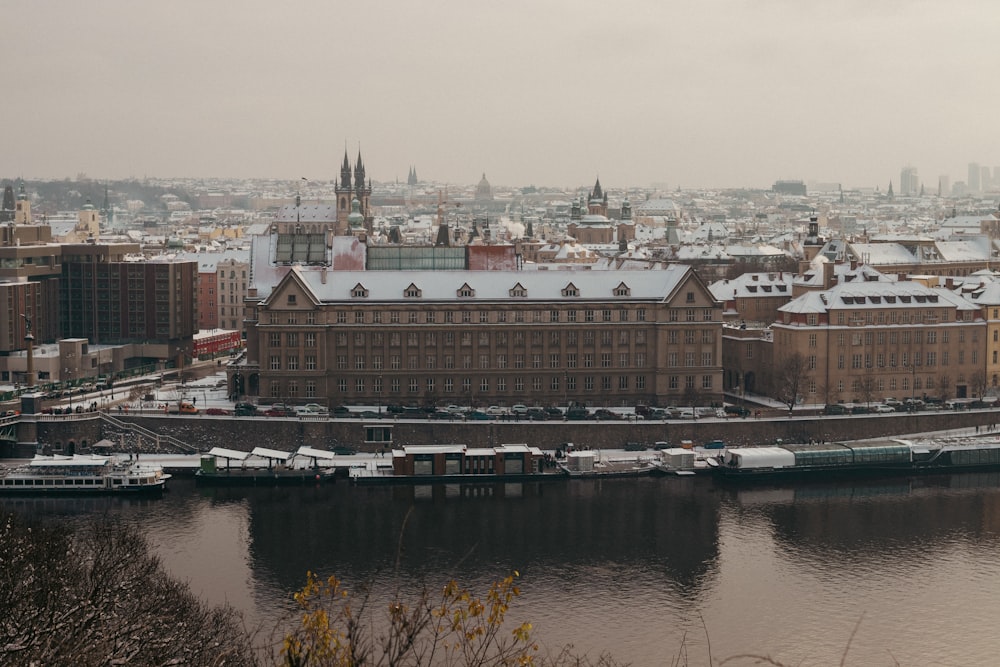 a view of a city with a river running through it