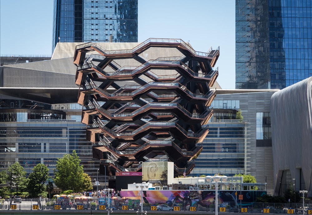 a very tall building with a bunch of stairs on top of it