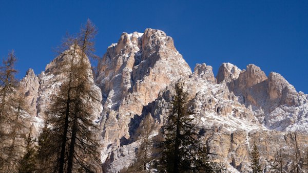 A snow covered mountain with trees in the foreground — Cortina d’Ampezzo, Italy