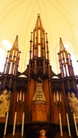 An altar adorned with candles and mystical symbols.