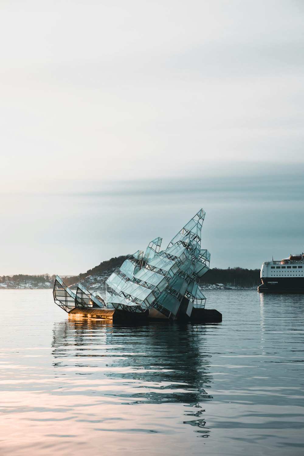 a boat floating on top of a body of water