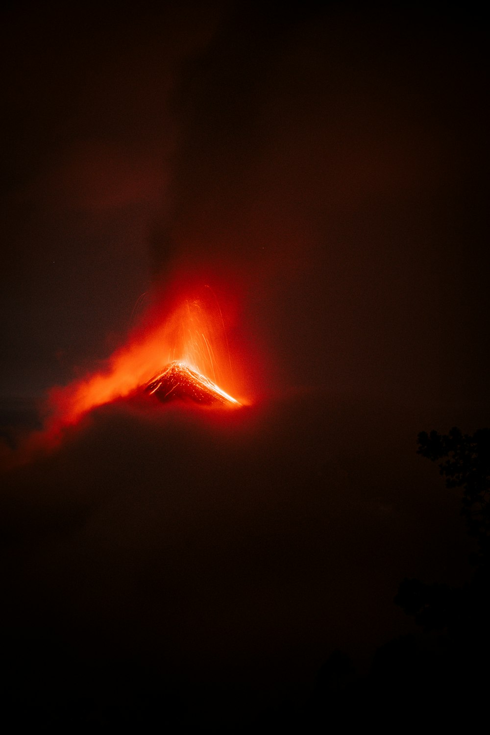 a volcano spewing lava into the night sky