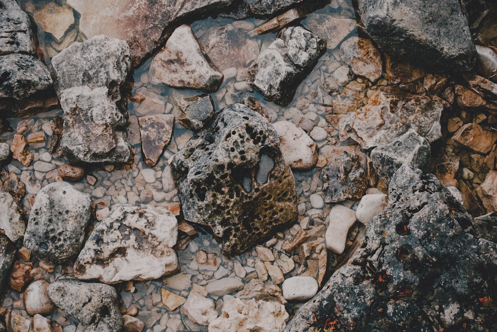 a rocky area with rocks and dirt on the ground