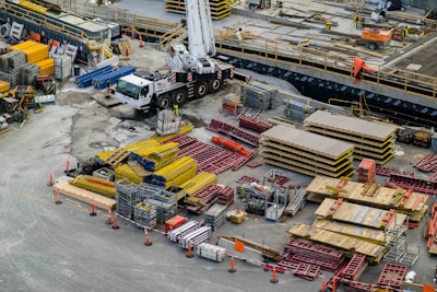 a construction site with a crane and construction equipment