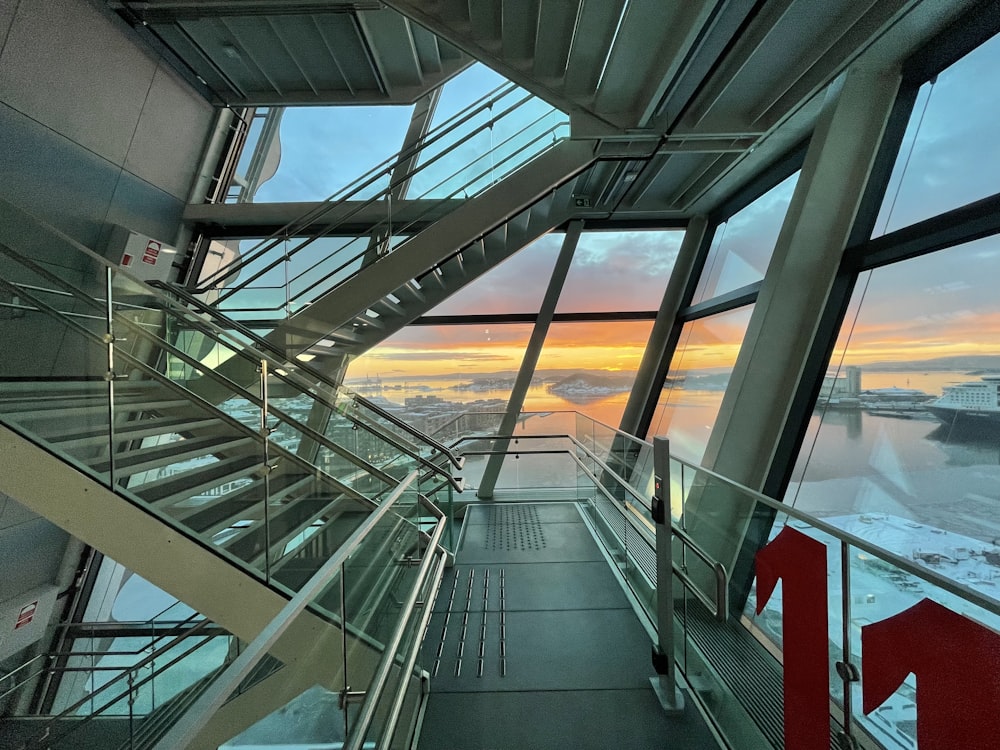 a view of a city from inside a building