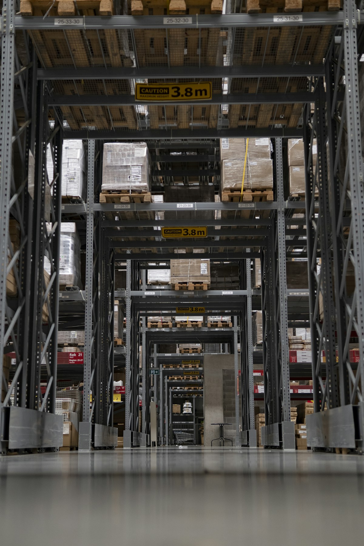 Dismantled racking stacked and strapped for transport