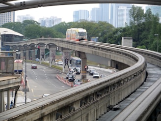 a view of a busy city street from a bridge