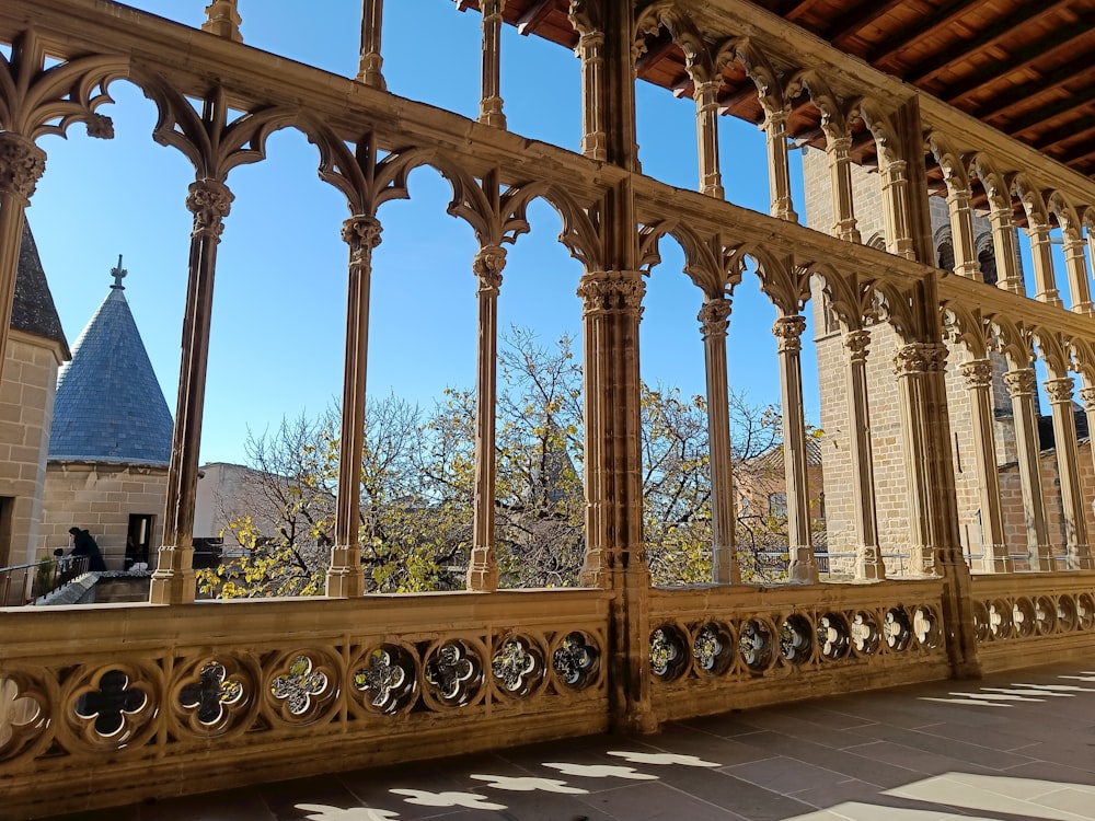 a view of a building through a window